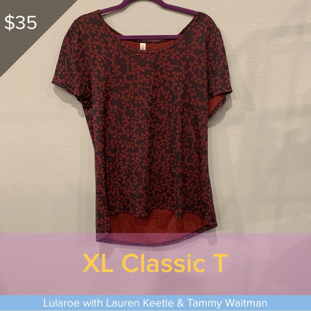 LuLaRoe Women's Black and Red Patterned Tee